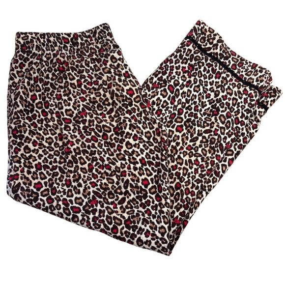 laSenza Pajamas Womens Leopard Print Button Up Lg Black White Pink Lace Trim - Picture 2 of 13